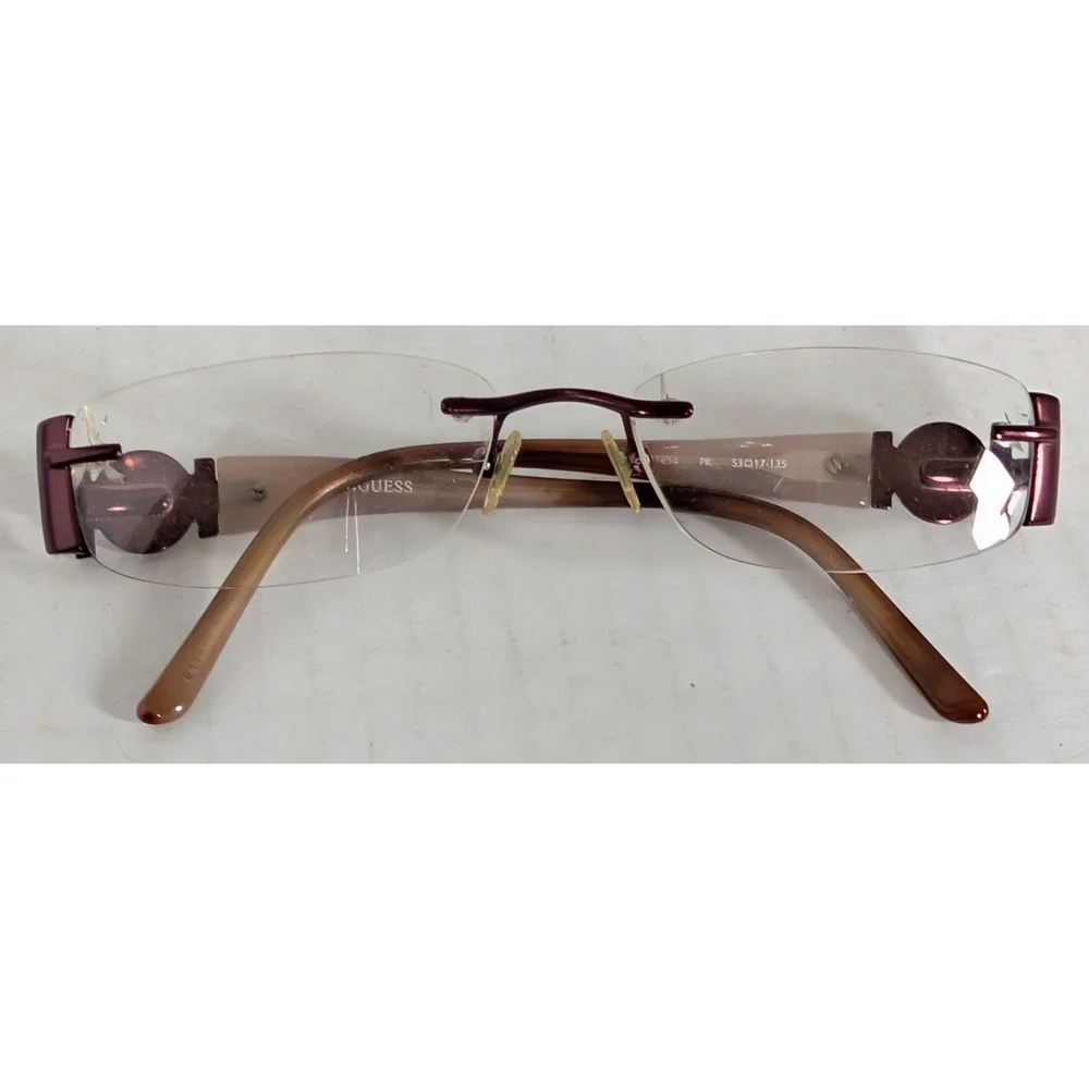GUESS GU 1654 Women's Rimless Eyeglasses Brown Burgundy Frame Clear Lenses Case